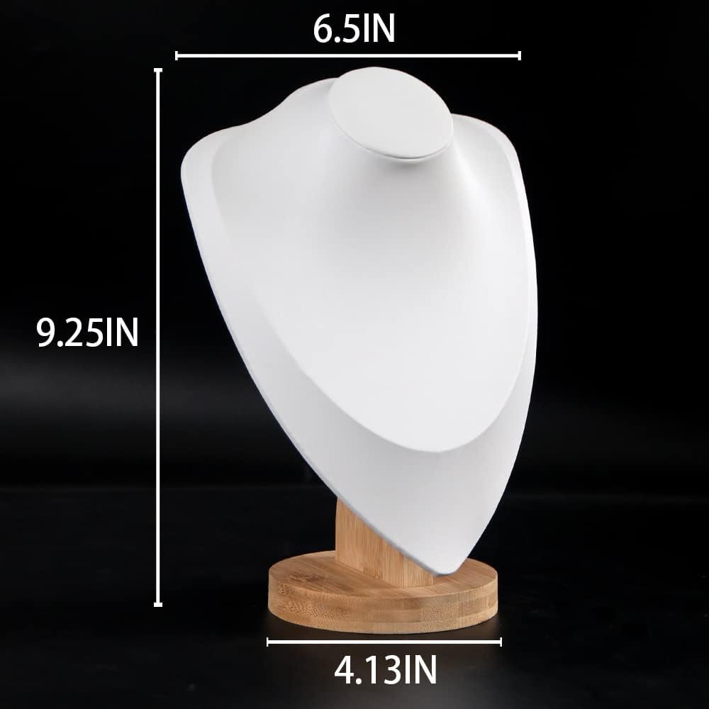 Coward 3D PU Leather Necklace Display Holder Bamboo Chain Jewelry Organizer Model Bust Stand (White pu, 11.4")