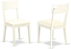 East West Furniture DLAD3-LWH-LC 3 Piece Dining Room Furniture Set Contains a Round Dining Table with Dropleaf and 2 Faux Leather Upholstered Chairs, 42x42 Inch, Linen White