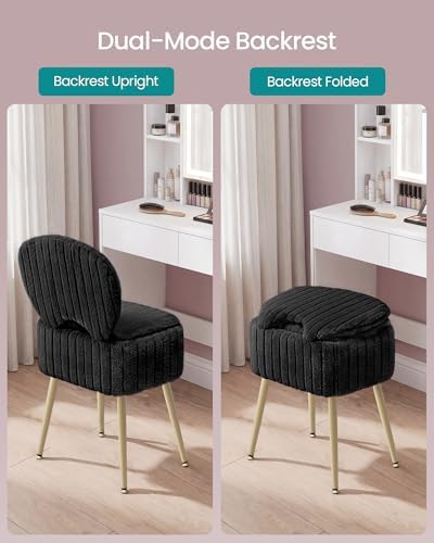 SONGMICS Vanity Chair, Makeup Stool with Folding Backrest
