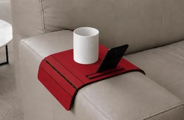 Red Foldable Sofa Armrest Tray Table, Multifunctional Couch Cup Holder with P...