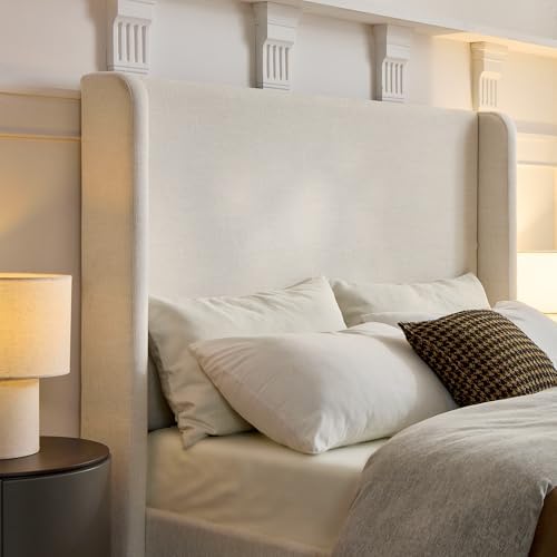 Full Size Upholstered Platform Bed Frame, 53.5" High Headboard Carmen Wi...