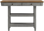 Inspire Q Two-Tone Antique Wood Kitchen Island Buffet with Oak Top in Gray Base