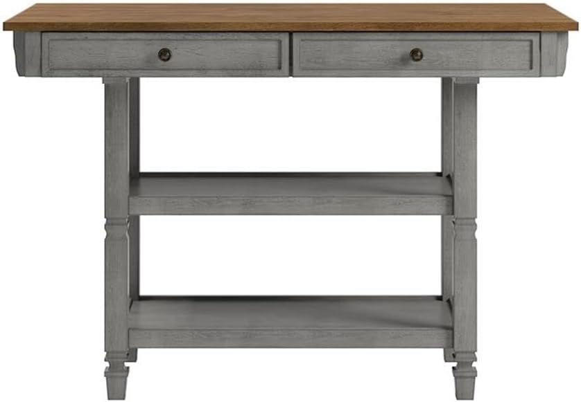 Inspire Q Two-Tone Antique Wood Kitchen Island Buffet with Oak Top in Gray Base