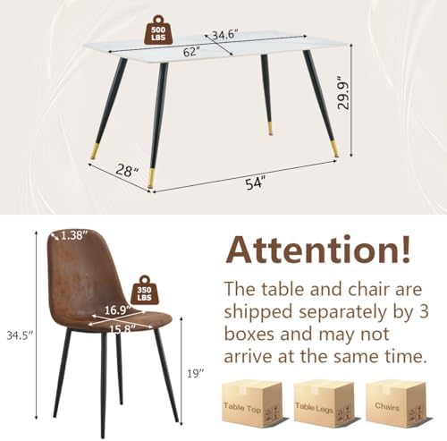 Table and Chairs Set of 4, Dining Room Table Set for 4, Sintered Stone Kitche...