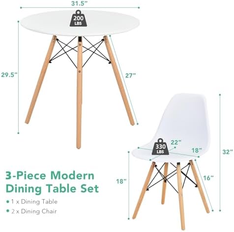 GIANTEX Dining Table Set for 2, 31.5" Round Table, Plastic Seats