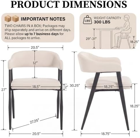HNY Modern Dining Chairs with Arms Set of 6, Beige Faux Leather Armchairs