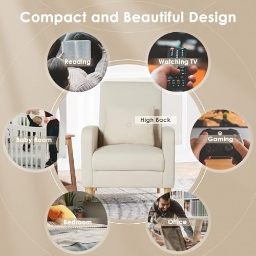 COLAMY Mid-Century Modern Upholstered Accent Chair with Back Pillow & Sol...