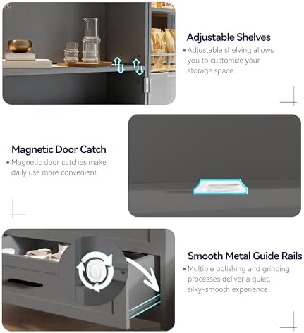 FJTJBSI 72" LED Kitchen Pantry Cabinet with 3 Drawers Farmhouse Tall Sto...