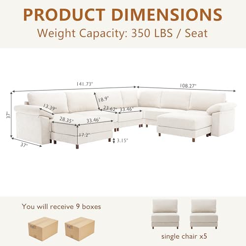 Oversized L Shaped Sectional Couch for Living Room, Extra Large Deep Seat Mod...
