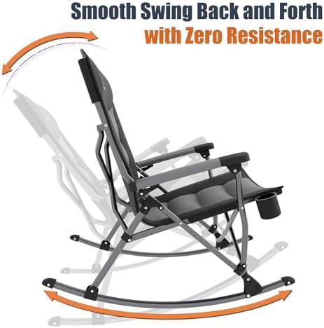 Rocking Camping Chair for Adults, Portable Chairs with Cup Holder and Side Po...