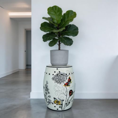 Hand-Painted Floral Bird Ceramic Drum Stool - Oriental Artistry Storage Ottom...