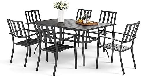 MFSTUDIO 7 PCS Patio Dining Set, 60" Rectangular Table&Metal Chairs