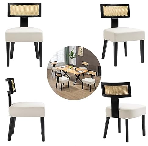 ZJhome Rattan Dining Chairs Set of 4, Mid-Century Modern Fabric Upholstered D...