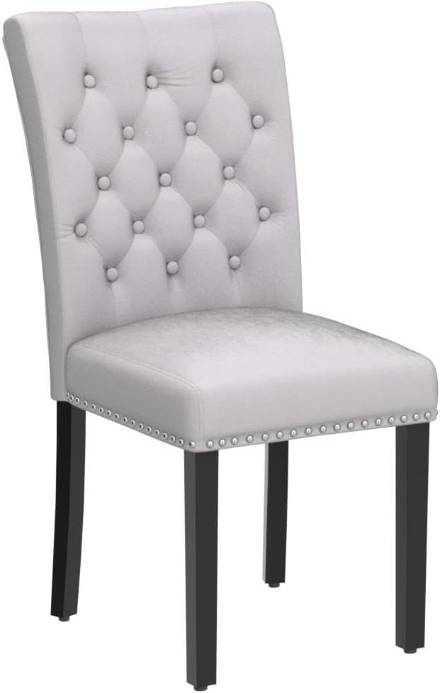 Velvet Dining Kitchen Chair Set of 2, Parsons Upholstered Dining Room Chair, Wood Accent Chair with Nailed Trim, Grey