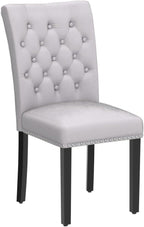 Velvet Dining Kitchen Chair Set of 2, Parsons Upholstered Dining Room Chair, Wood Accent Chair with Nailed Trim, Grey