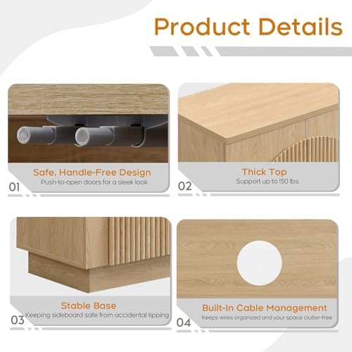 Yechen 110" Modular Fluted Sideboard Buffet Cabinet with Storage, Wood M...