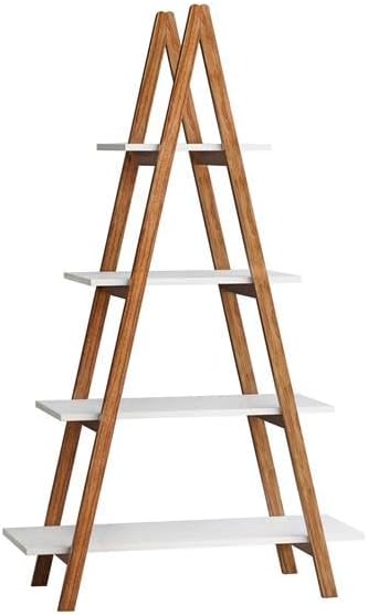 4-Tier A-Frame Ladder Bookshelf, Bamboo Frame & MDF Shelves | Open-Shelf Design, UV-Painted Finish, 22 lbs per Shelf, Easy Assembly, Home or Office Use
