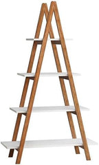 4-Tier A-Frame Ladder Bookshelf, Bamboo Frame & MDF Shelves | Open-Shelf Design, UV-Painted Finish, 22 lbs per Shelf, Easy Assembly, Home or Office Use