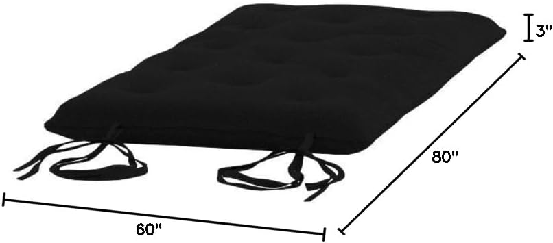 D&D Futon Furniture Queen Size Black Cotton/Foam/Polyester Traditional Japanese Floor Rolling Futon Mattresses, Yoga Meditation Mats, Beds 3 x 60 x 80