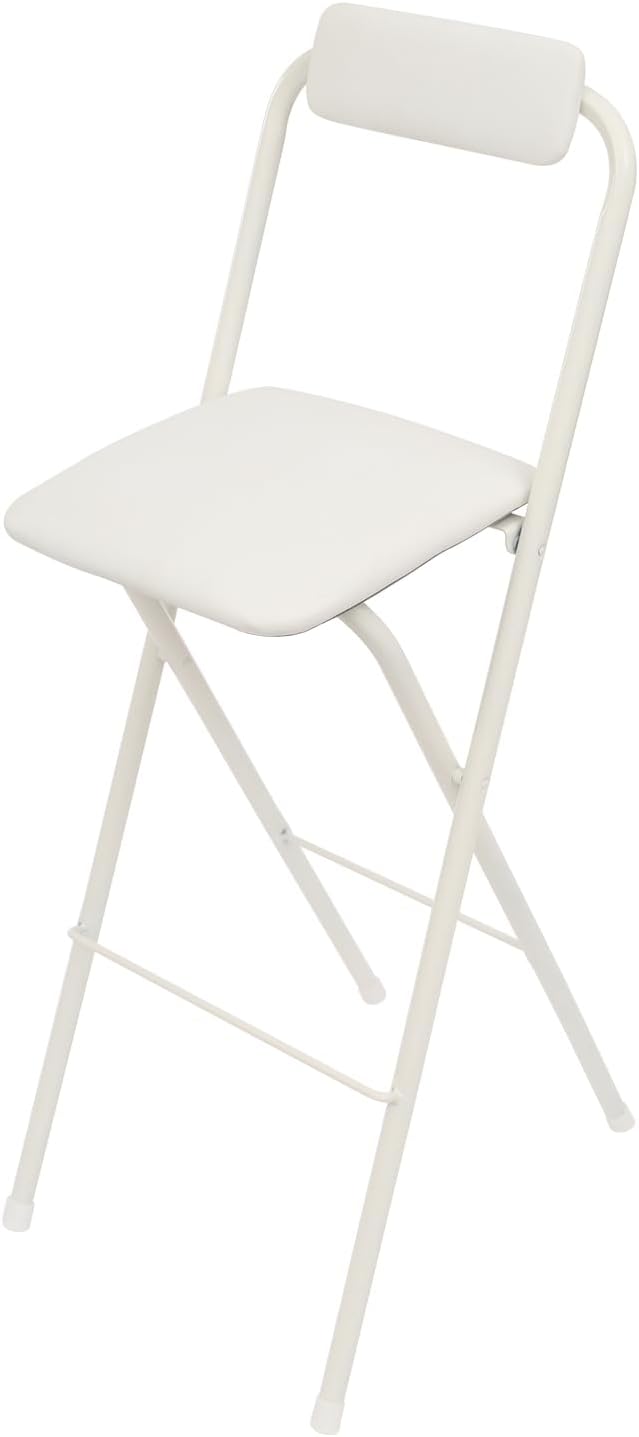 Folding Bar Stool with Backrest,Tall Folding Chair 29.5 Inch Tall Bar Chairs Collapsible Stool Portable Chairs for Kitchen Shop Cafe (1, White)