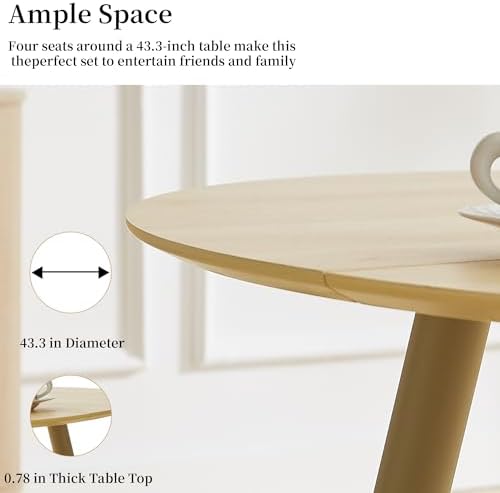HIPIHOM Round Dining Table Set for 4, Cream Table with 4 PU White Chairs | 43...