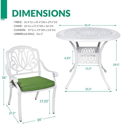 VIVIJASON 5-Piece Patio Furniture Dining Set, All-Weather White Cast Aluminum...