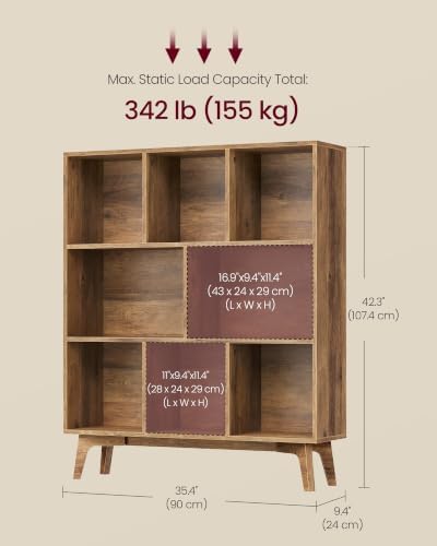 VASAGLE Mid-Century Modern 8-Cube Bookshelf, 35.4 x 9.4 x 42.3 Inch