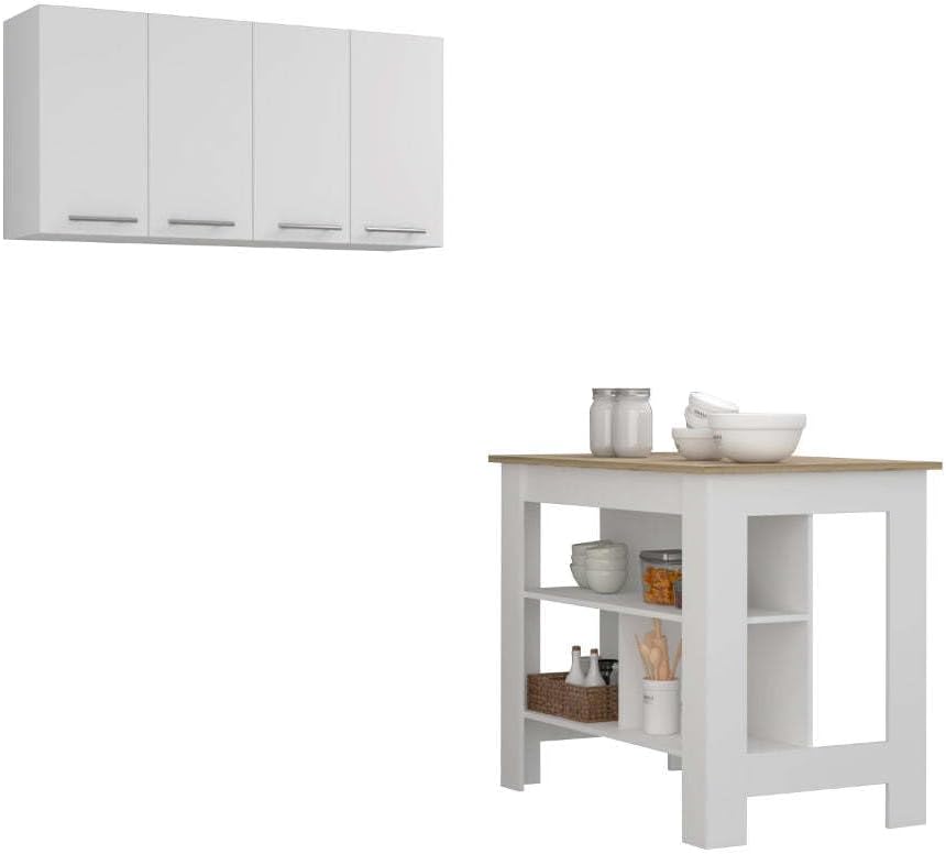 5-Shelf 4-Door Kitchen Set with Island and Wall Cabinet | Includes 5 shelves ...