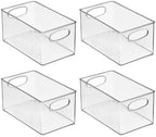 mDesign Plastic Home Closet Organizer - Basket Storage Holder Bin w/ Handles for Bedroom, Bathroom, Cabinet Shelves, Entryway, and Hallway - Holds Sweaters, Purses - Ligne Collection - 4 Pack - Clear