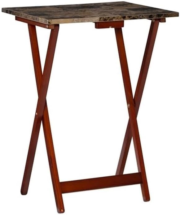 Riverbay Furniture 5 Piece TV Tray Table Set, Faux Marble Tops, Rubberwood an...