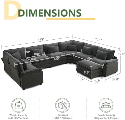 Oversized Modular Sectional Sofa Set, Convertible Deep Seat Cloud Couch with ...