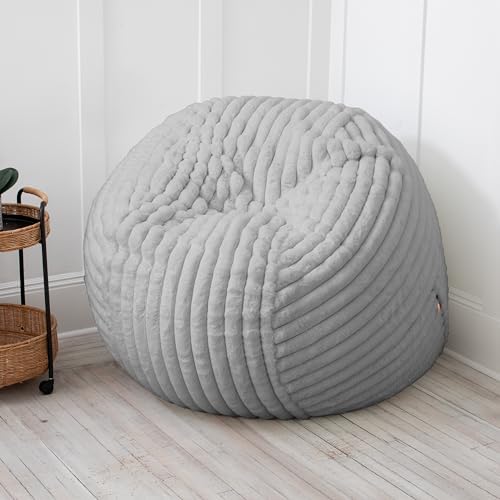 Jaxx 5 Foot Saxx Bean Bag Chair for Adults - Luxe Faux Fur, Mondo Grey