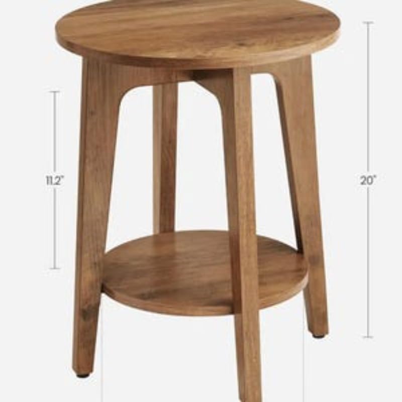 Wood Side Table, Round Coffee Table, Small Round End Tables with Lower Shelf,...