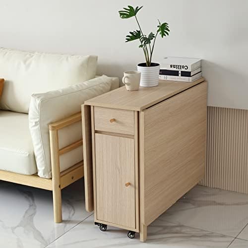 COMUHOME Drop Leaf Folding Dining Table with Storage, Wheels, Space Saving