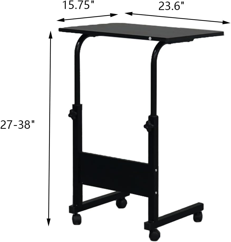 Height Adjustable Sofa Side Table Wood End Table with Wheels, Small Rolling B...