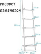 5-Tier Ladder Shelf, Wooden Wall Leaning Bookshelf Rack, Modern Display Storage Bookcase Unit for Home Office Living Room