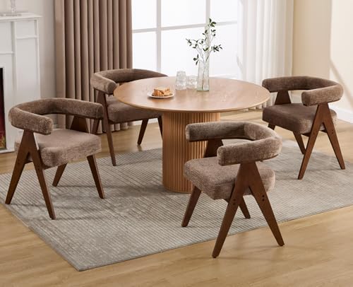 CIMOTA Barrel Wooden Dining Chairs with Arms Set of 4, Farmhouse Fabric Uphol...