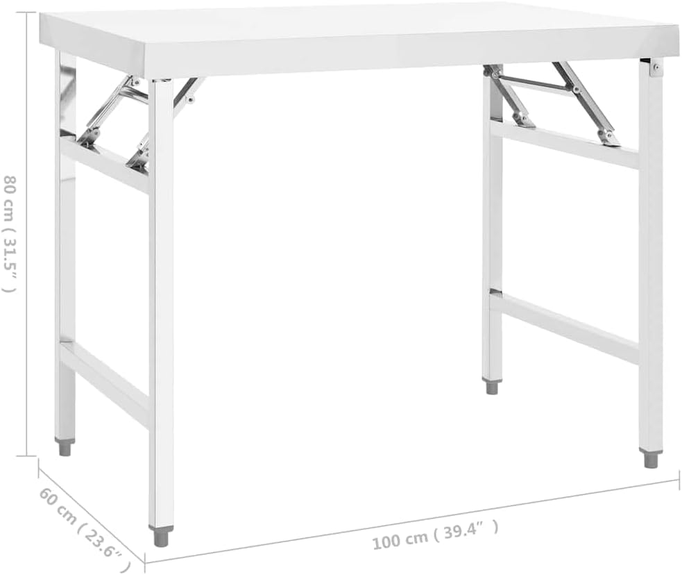 vidaXL Kitchen Folding Work Table 39.4"x24"x32" Stainless Steel