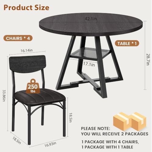 Dining Table Set for 4,Kitchen Table and Chairs for 4, Round Dining Room Tabl...