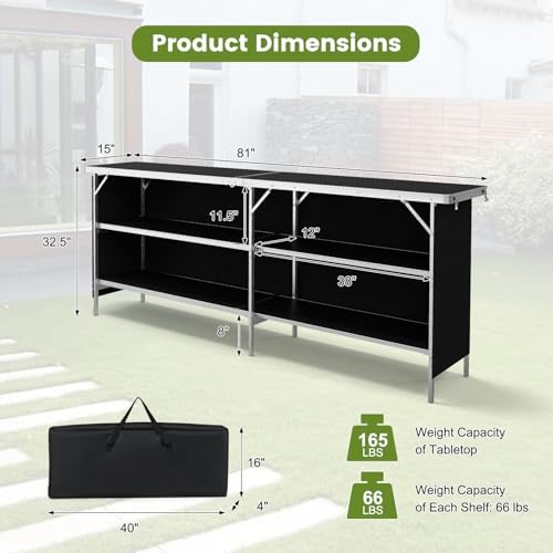 COSTWAY 81" Folding Picnic Table, Portable Bar Table with Carry Bag