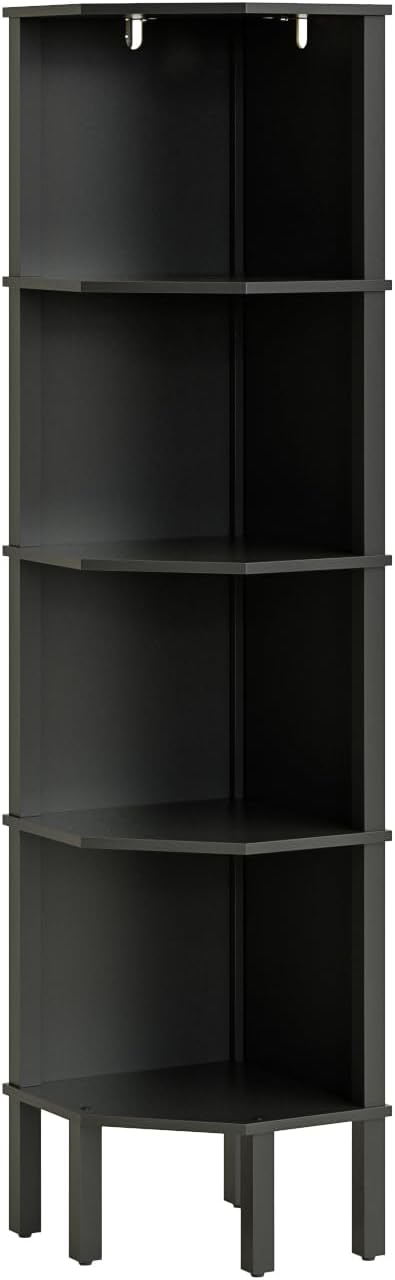 Corner Shelf, 5 Tier Corner Bookshelf，Wall Corner Bookshelf for Small Space,Display Corner Shelf Stand with Storage Rack for Living Room,Bedroom,Office,Black