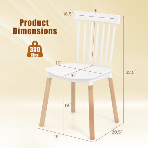 GIANTEX Set of 4 Windsor Dining Chairs White, Modern Kitchen Chairs w/Spindle...