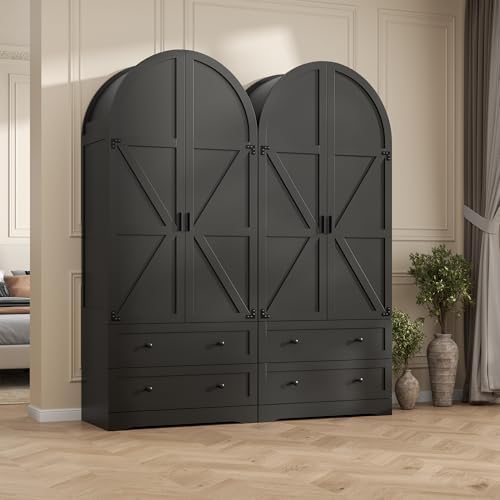 Gyfimoie Black Armoire Wardrobe Closet with 2 Drawers, 75" Wooden Wardro...