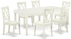 East West Furniture DOCL7-LWH-W 7 Piece Modern Dining Table Set Consist of a Rectangle Wooden Table with Butterfly Leaf and 6 Kitchen Dining Chairs, 42x78 Inch, Linen White