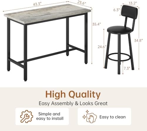 5 Piece Bar Table and Chairs Set for 4, Counter Height Rectangular Pub Dining...
