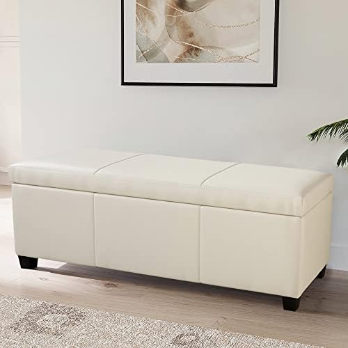 BELLEZE Storage Faux Leather Ottoman, 47 Inch Bench Bedroom Bench with Safety...