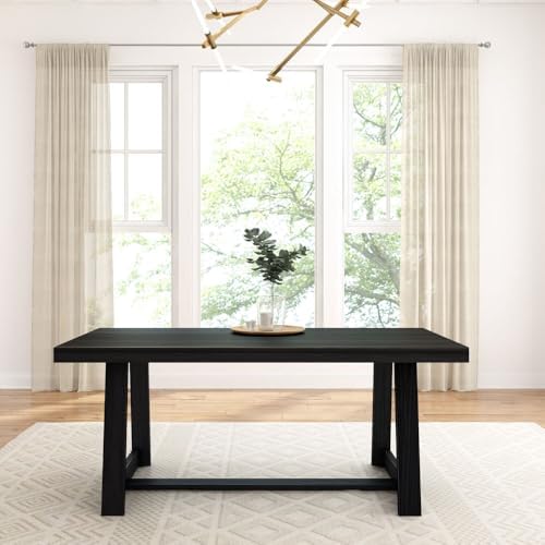Plank+Beam Classic 72 Inch Dining Table, Rectangular, Black Wirebrush