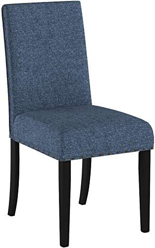 Roundhill Furniture Biony Blue Fabric Dining Chairs with Nailhead Trim, Set of 2