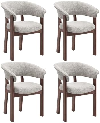 COLAMY Fully Assembled Upholstered Dining Chair Set of 4,Solid Red Oak Wood K...