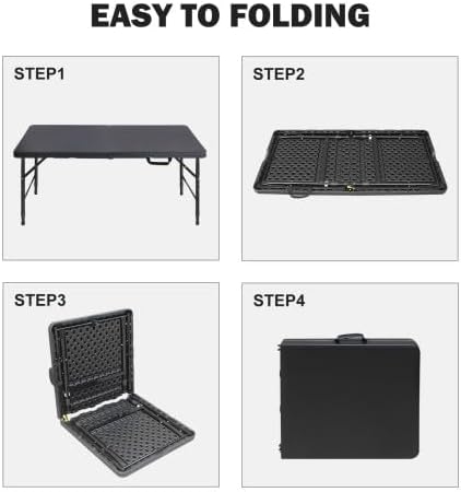 GlowSol Folding Table 4FT, Heavy Duty Portable Plastic Folding Table with Han...
